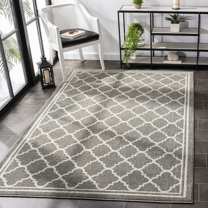 Tapis géométrique Ammundsen, Rectangle 10 pi x 14 pi, Gris foncé / beige
