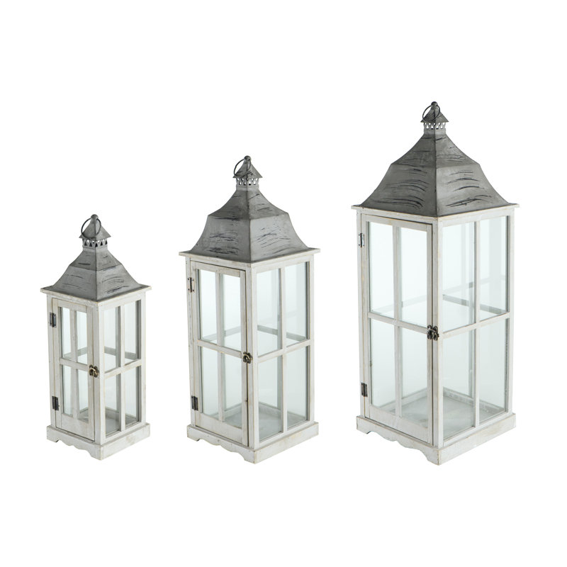 Lanterne pour fenêtre en bois + métal + verre 3 pièces gris