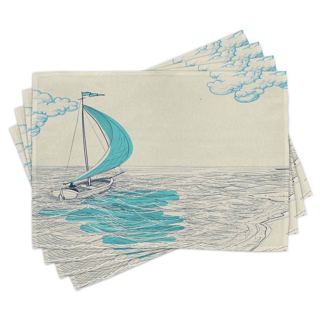 Platzdeckchen 4er-Set, Cloudy Sailing Boat, Aqua Beige