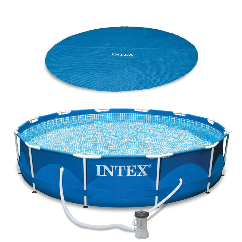 Swimming Pool Solar Cover Tarp, Blue Bundled w/ Metal Above Ground Swimming Pool