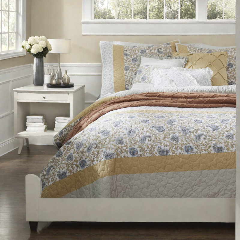 Elegant Yellow Cotton Bedding Set, Farmhouse Style Comfort For Home