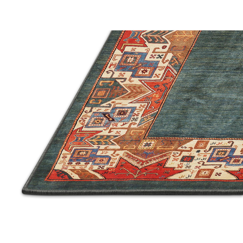 Tapis rouge/beige/vert traditionnel Pai, Rectangle 2 pi x 3 pi