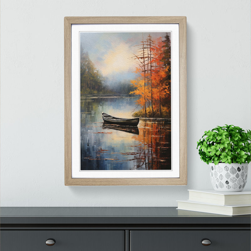 Boat on a Lake Art Informel Art - Framed Print, 34cm H x 25cm W x 2cm D, Oak Framed