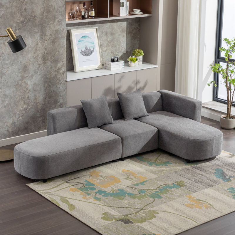 Jacion Upholstered Sectional Right Hand Facing, Gray Chenille