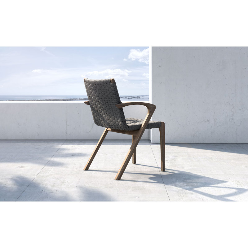 Verge Outdoor Dining Armchair, Shades of Gray Cord and Distressed Eucalyptus