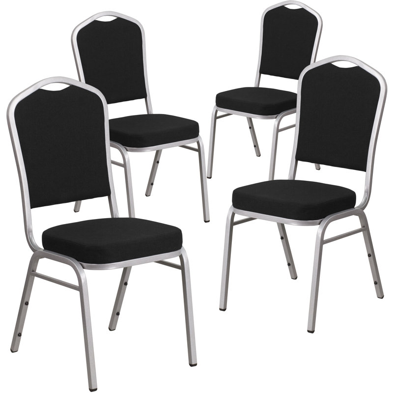 Chaise de banquet empilable Oliverson, Cadre argenté, Tissu noir, 4