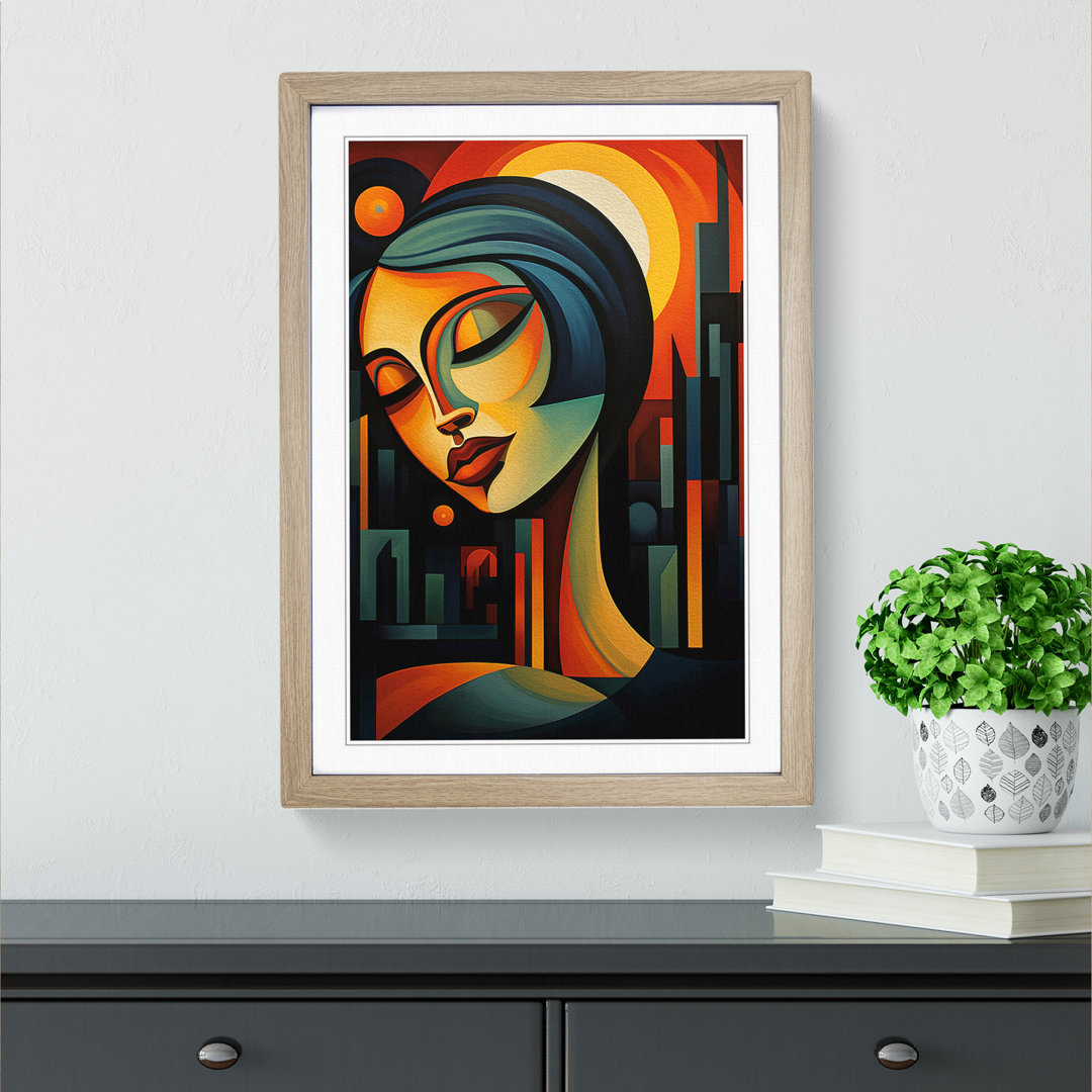 Art Deco Sunset Cubism Art - Framed Print