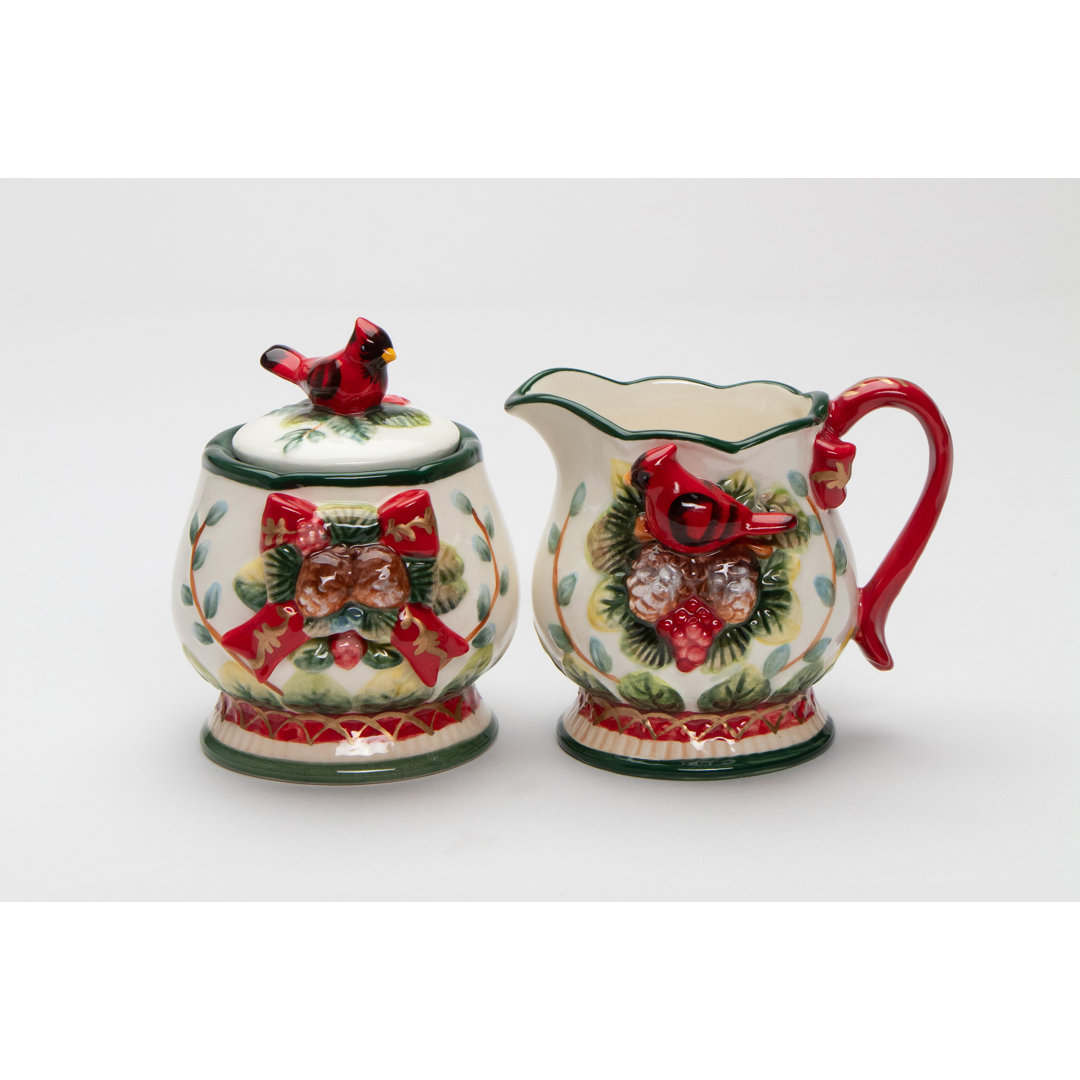 Hand Painted Ceramic Sugar And Creamer Set with Lid The Holiday Aisle®