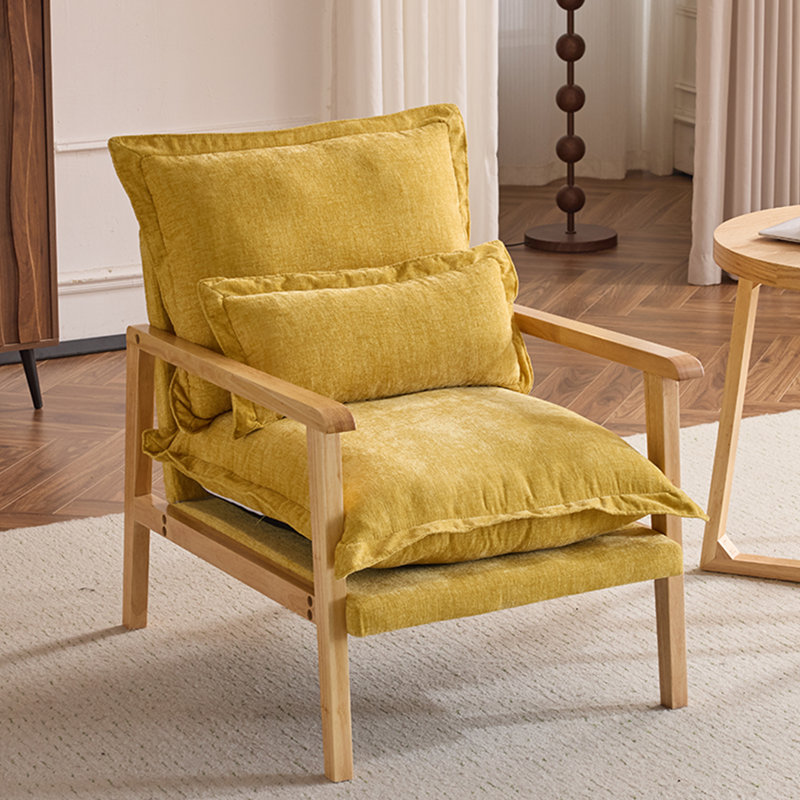 2Pcs Chenille Accent Chair Armchair With Pillow, Yellow