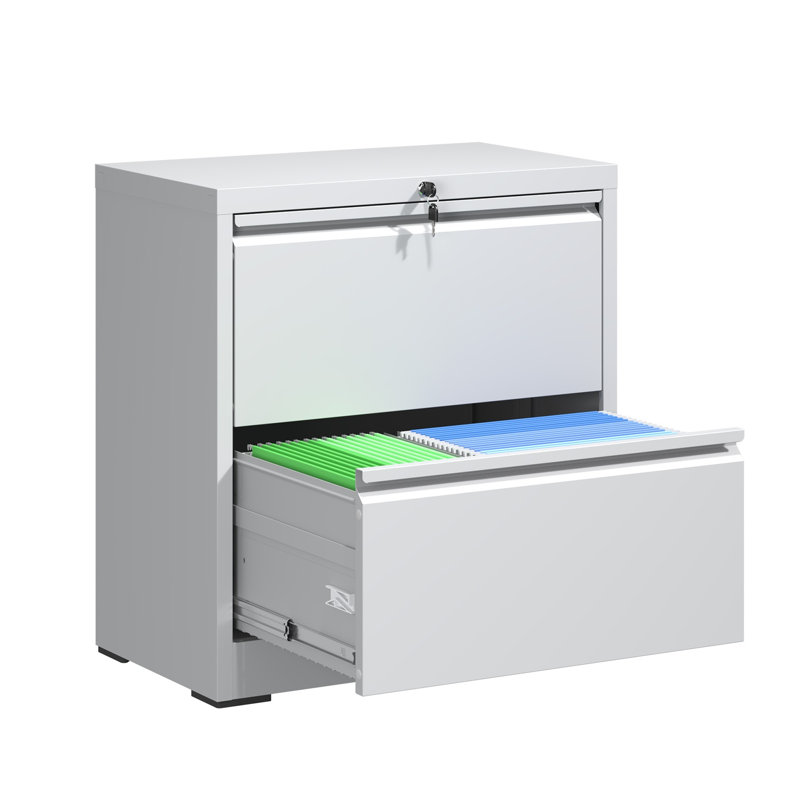 2-Drawer Lateral Metal File Cabinet with Lock, White Steel Office Filing Unit