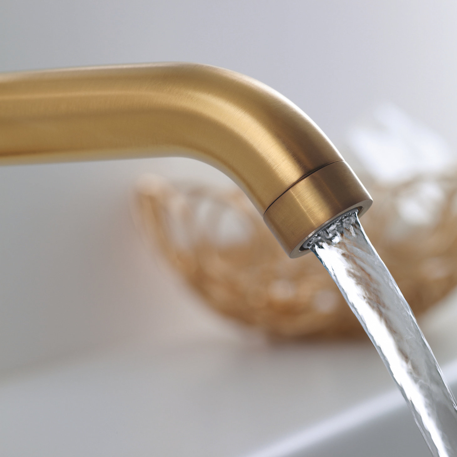 Purist Widespread Bathroom Faucet, Vibrant Moderne Brushed Gold