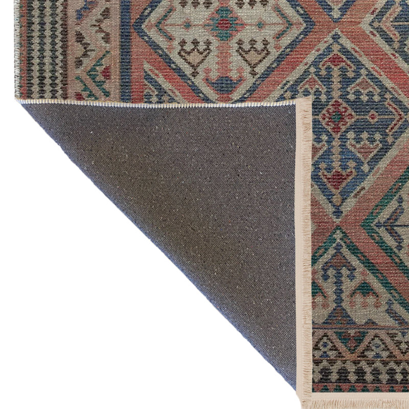 Tapis décoratif rétro multicolore à motif rose, Tapis de couloir 3 pi 3,37 po x 9 pi 10,11 po