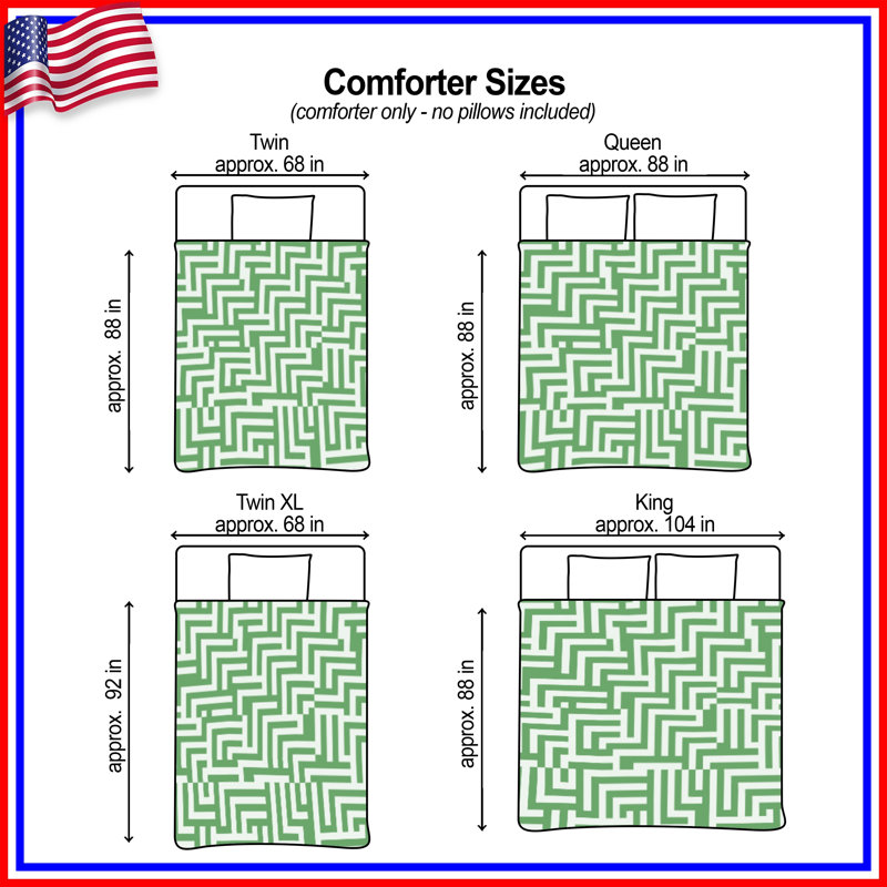 Édredon à motif géométrique Maze, Simple extra long, Moyen vert blanc