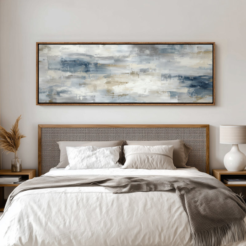 Soft Blue and Neutral Abstract for Living Room or Bedroom Print Wall Art, 20" H x 60" W, Natural