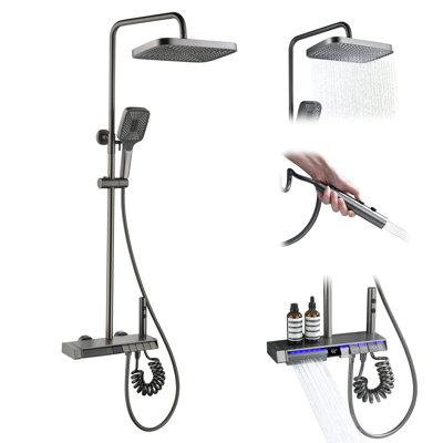 Lefton Complete Shower Set with Temperature Display in Fahrenheit and Dual Shower Head, SST2206