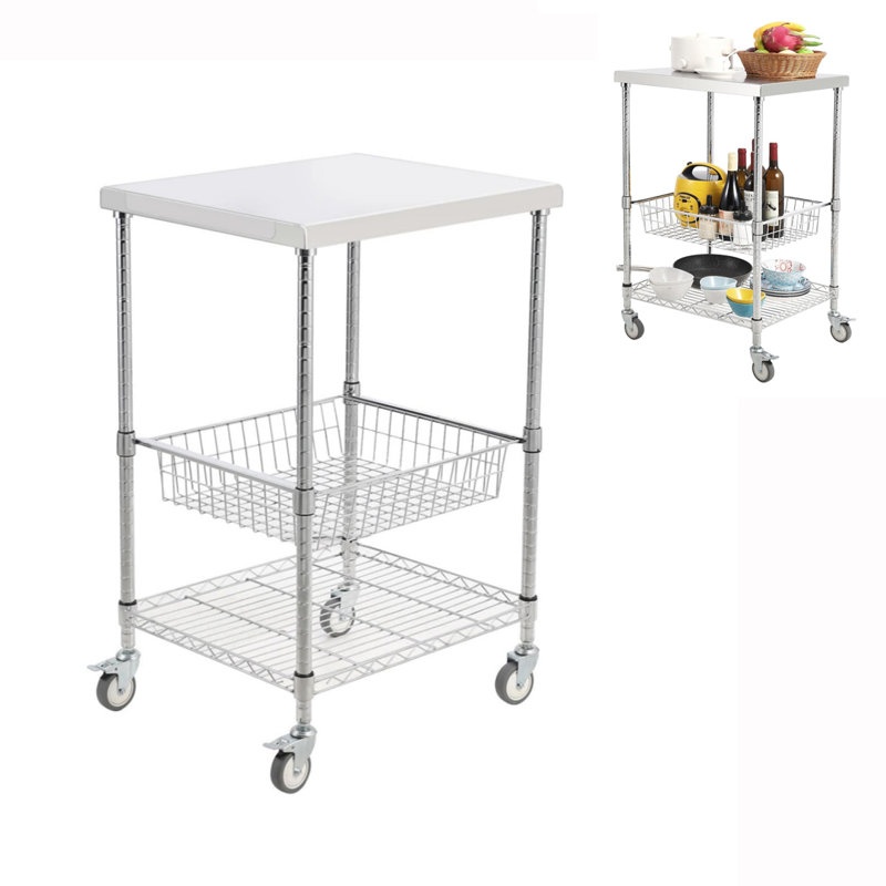 3 Tiers Wire Rolling Kitchen Utility Cart