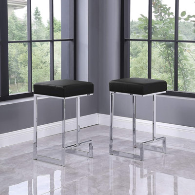 25 in. H Faux Leather Backless Metal Counter Height Stools with Silver Base (Set of 2)