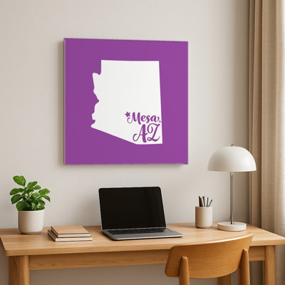Home Sweet Mesa — Arizona State Silhouette — Square Metal Wall Art