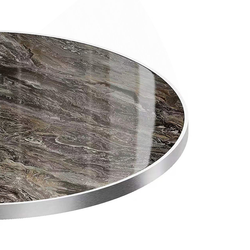 Table carrée en marbre fritté d'aspect marbre - base en fonte robuste pour bistro, café, bar et maison, Gris