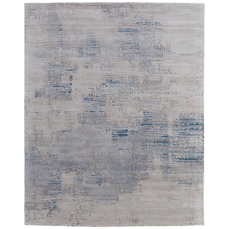 Zarah Hand Tufted Abstract Area Rug, Rectangle 12' x 15', Gray/Taupe/Blue