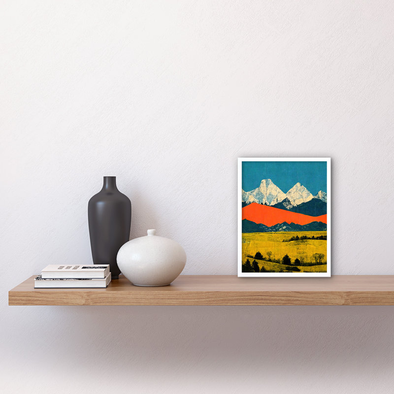 Winter Mountains Landscape Modern Papercut - Print, White Framed Paper, 25.9cm H x 20.6cm W