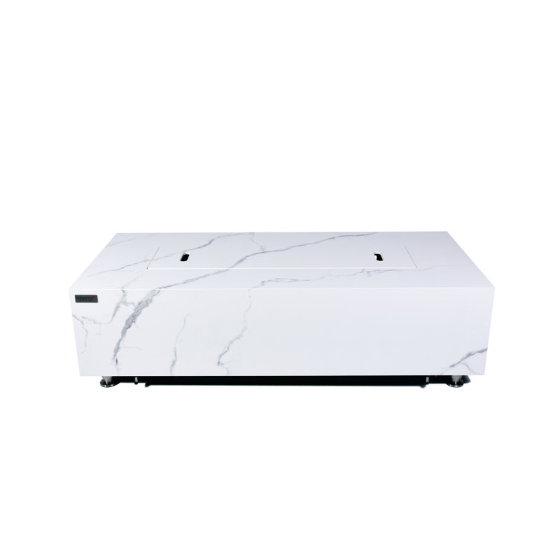 Rectangle Concrete Smokeless Fire Pit Table, Propane, Bianco White, 42.9cm H x 151.9cm W x 71.1cm D