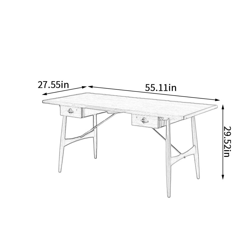 Retro Light luxury style Ash Wood Writing Desk, 29.52" H x 55.11" W x 27.55" D