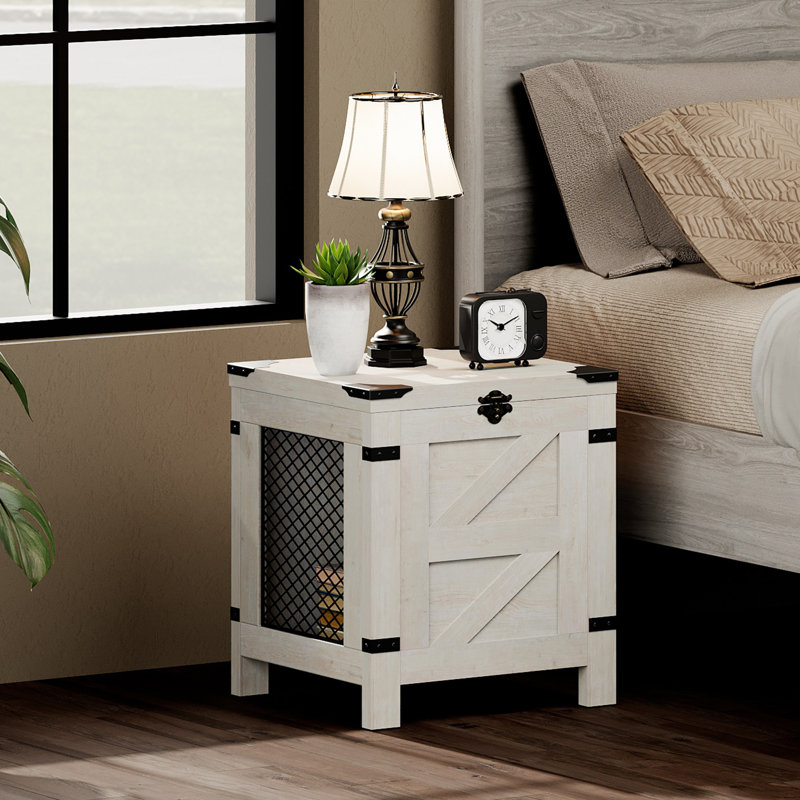 Table de chevet avec serrure rustique et armoire de rangement pour petits espaces, table d'appoint, Blanc
