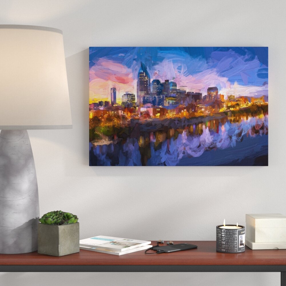 Leinwandbild "Nashville Skyline Panorama", Grafikdruck