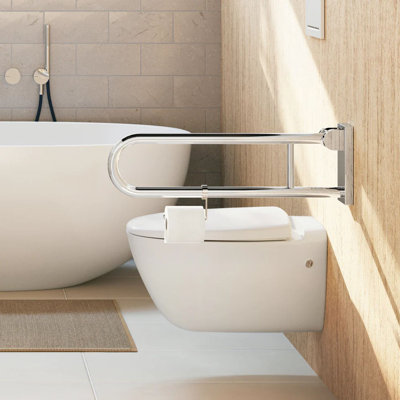 Wall mounted hinged grab bar for toilet - 