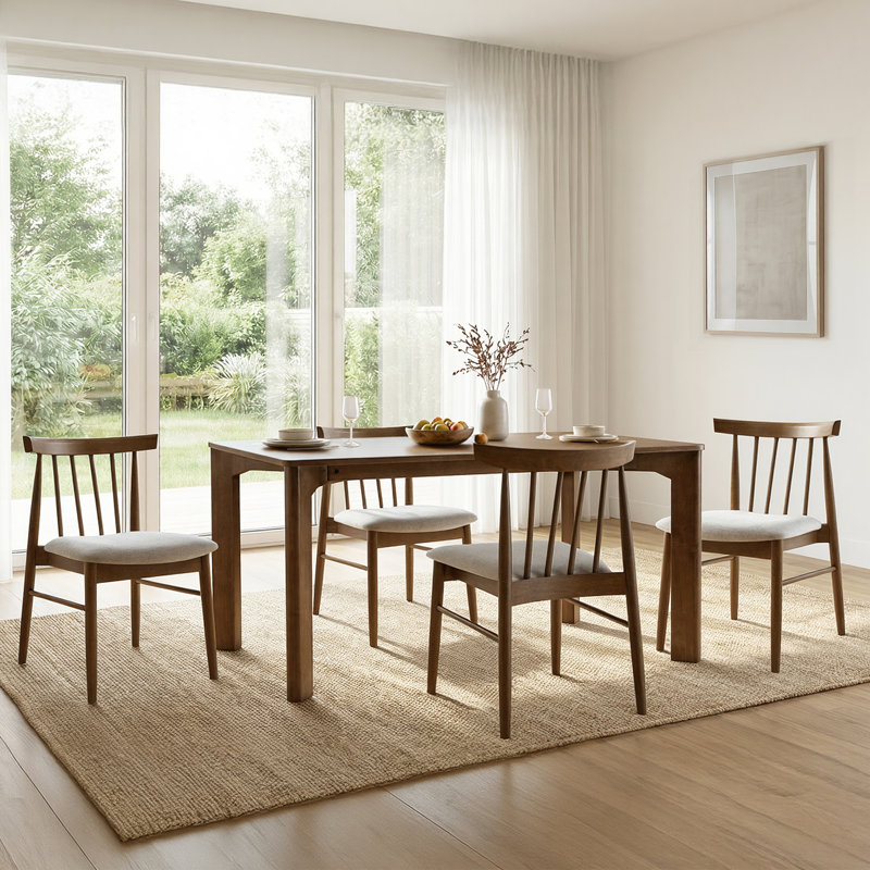 Spindle Back Dining Chair with Upholstered Cushion Seat, Walnut