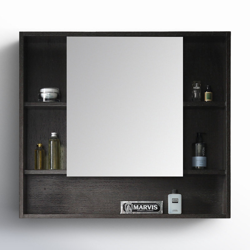 Maisie 34'' W 30'' H Surface Framed Medicine Cabinet Mirror 7 Fixed, Black Oak Straight Grain