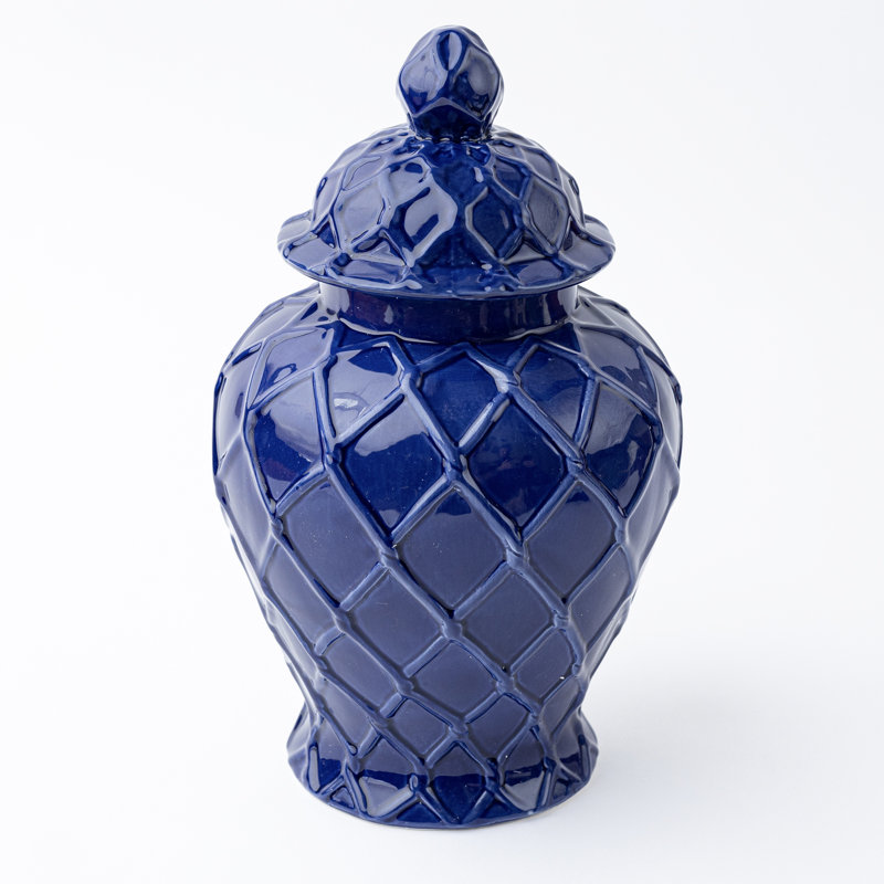 Très grand pot texturé bleu marine, Hauteur totale - 14 po