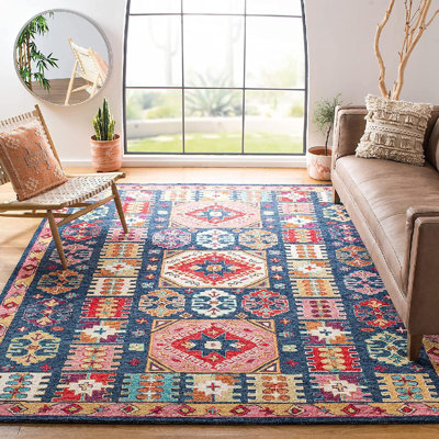Ivanhoe Southwestern Handmade Tufted Wool Blue/Red Area Rug