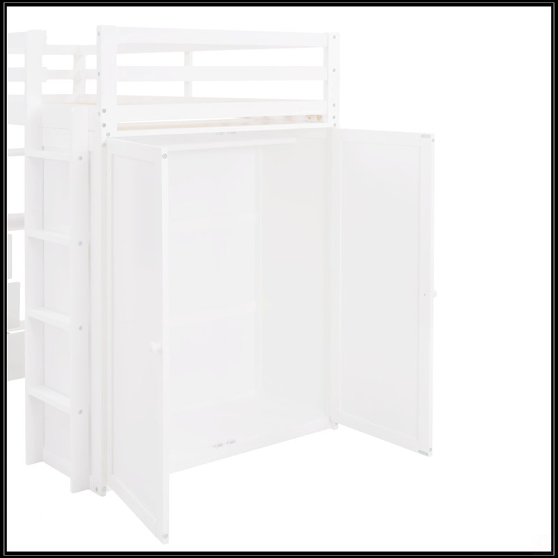 Twin Size Loft Bed With Drawers, White