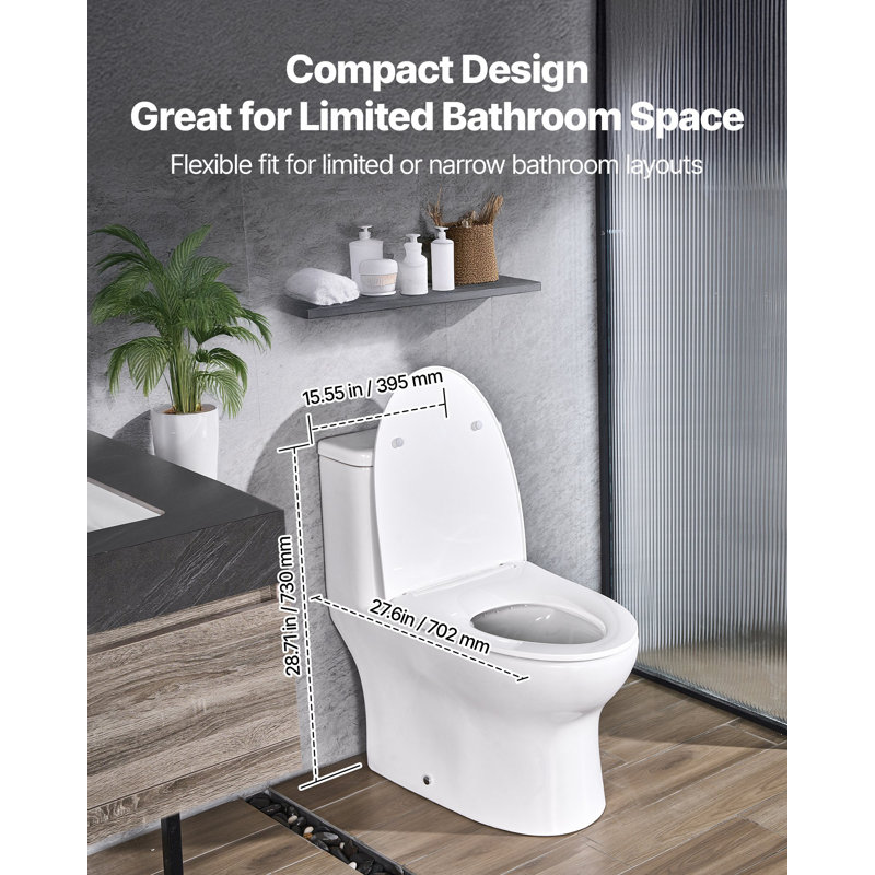 One-Piece Toilet, Elongated Toilet Vortex Dual-Flush 1.0/1.28 GPF, Toilets For Bathroom With Comfortable Chair Seat, Standard Height, 12 Inch Rough-In, White + Silver, Easy-Clean Skirted Design