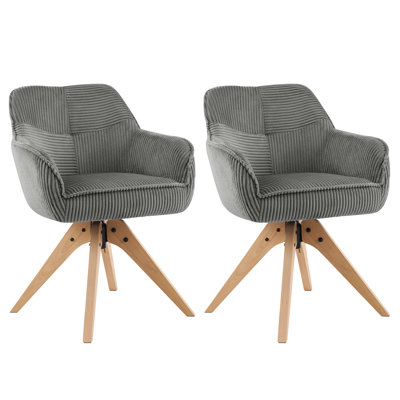 Mid-Century Modern Swivel Accent Chair, Corduroy Upholstered Dining Chair with Solid Wood Legs, 360° Rotating Leisure Armchair for Living Room, Bedroom & Home Office