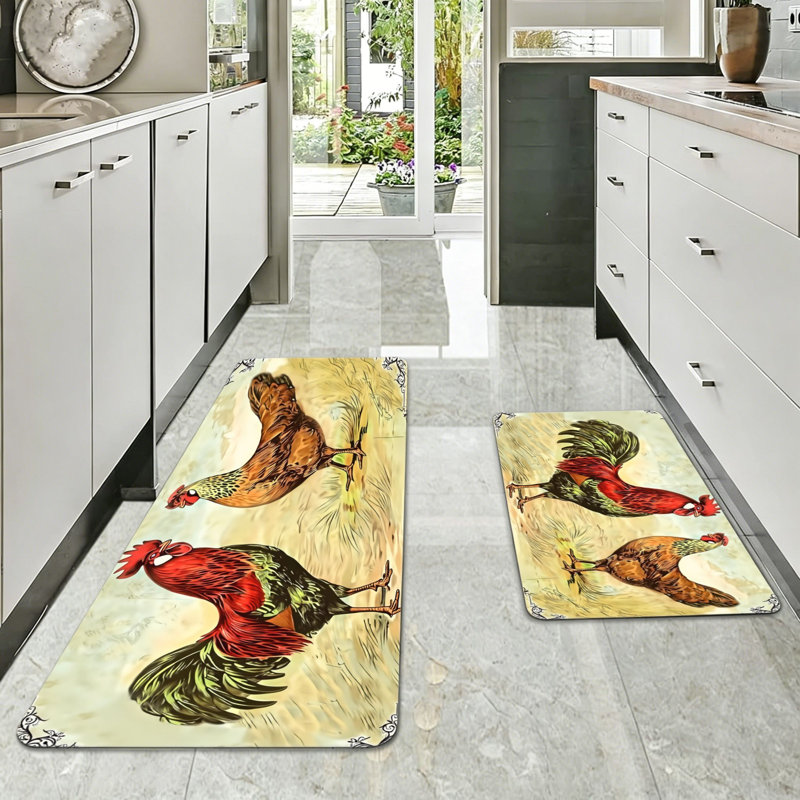 Tapis de cuisine rétro 2 pièces Coq Hen
