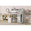 Lit mezzanine en bois avec plusieurs tablettes de rangement et garde-robe-905467852