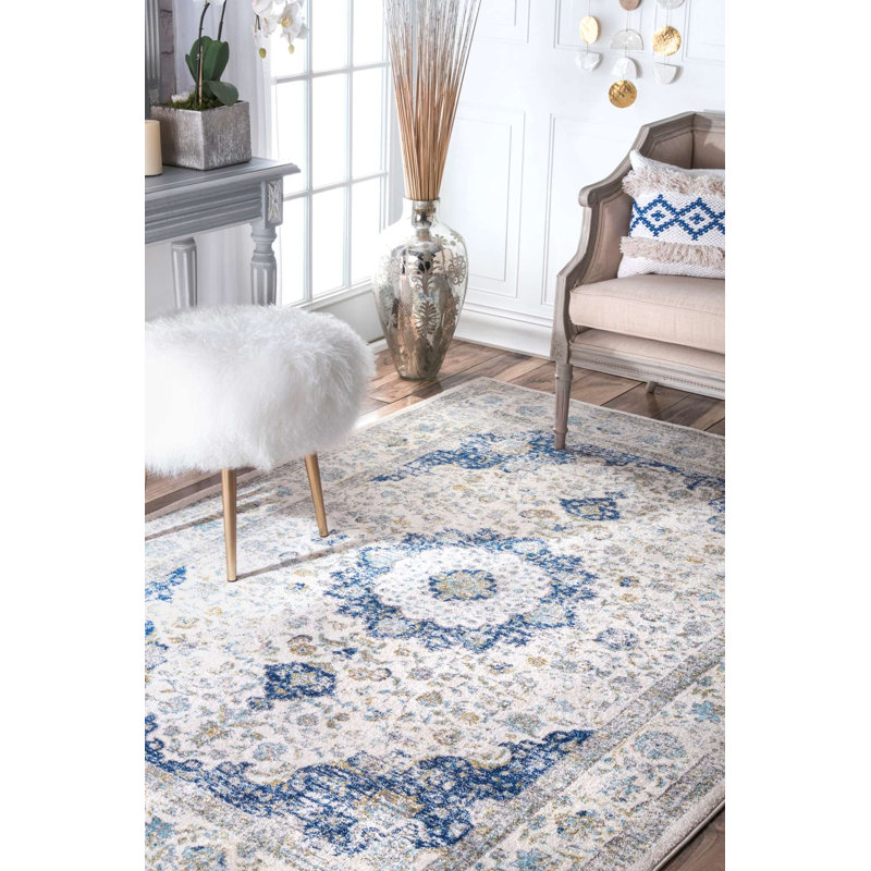 Juliea Distressed Medallion Oriental Power Loom Performance Rug, Rectangle 4' x 6'