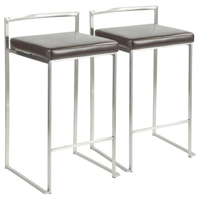 Fuji Contemporary Stackable Counter Stool In Brown Faux Leather By Lumisource - Set Of 2