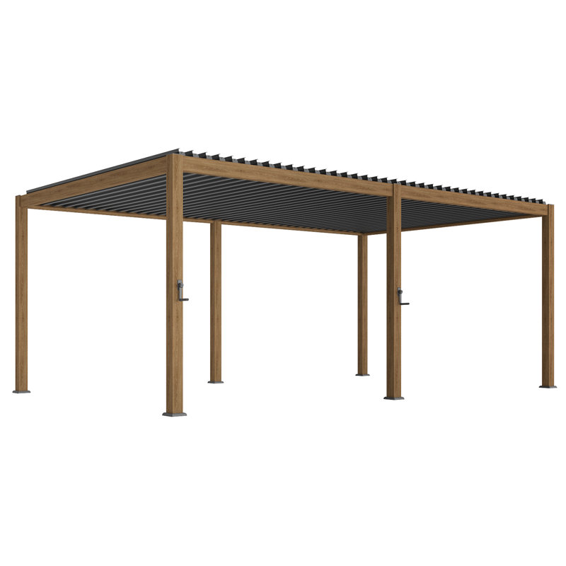 Aluminum Pergola with Adjustable Louvers for Outdoor with Rainproof Canopy, Wood Grain, 12 ft x 20 ft