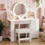 Bureau de coiffeuse pour enfants avec miroir lumineux et tabouret