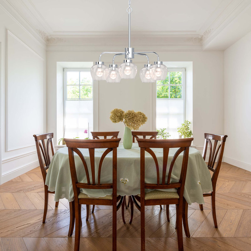 Lustre d'intérieur / classique en nickel poli 5 lumières avec abat-jour en verre transparent Aydren
