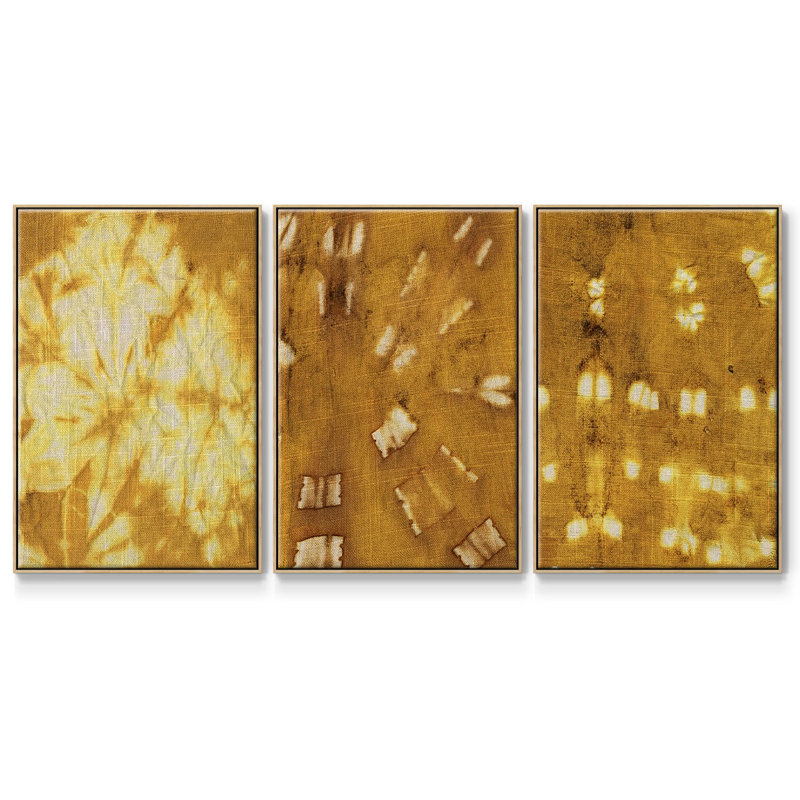 Turmeric Sunrise I, ensemble de 3 toiles encadrées sur toile, H 40 po x l 78 po, Bois naturel