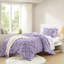 Couette 2 pièces pour lit simple, motif floral texturé violet, détails à nouer, douceur incomparable, en microfibre respirante, confort toutes saisons, lavable à la machine