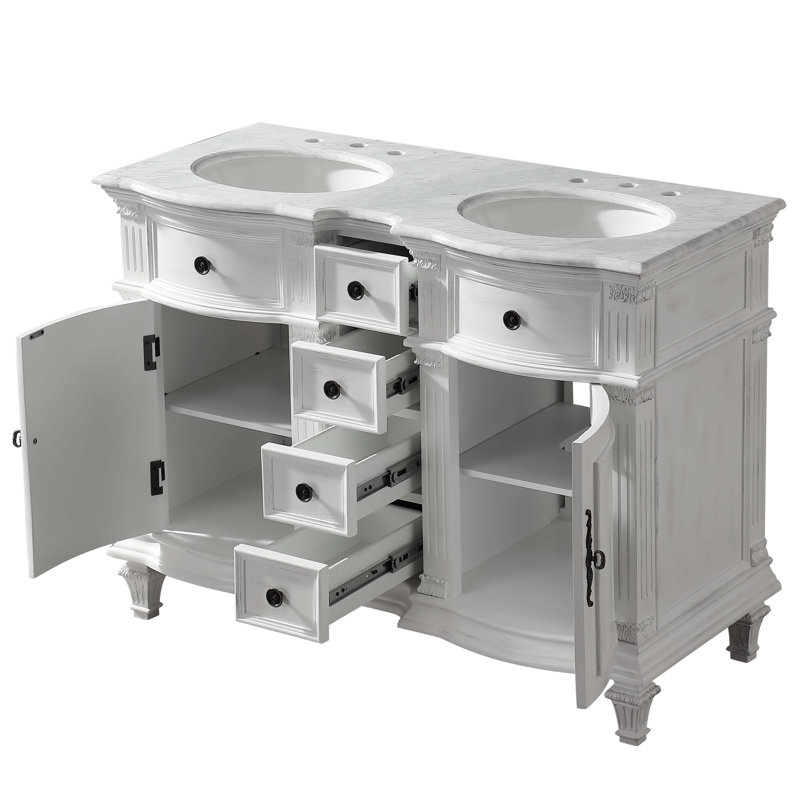 Ensemble de meuble-lavabo double 48 po Adoncia, Blanc antique, Marbre de Carrare