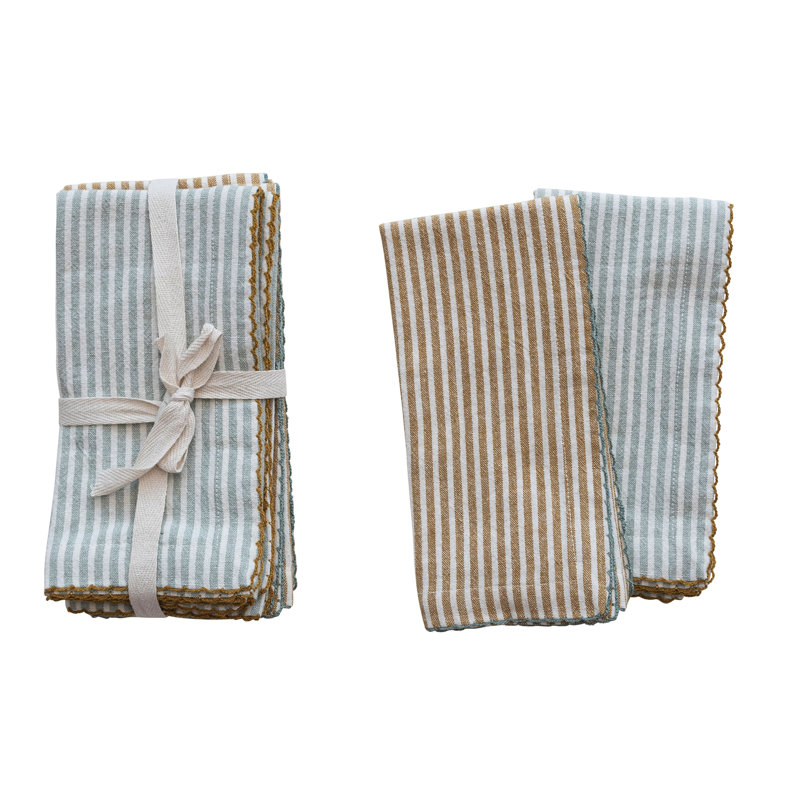 Zeppelin Square Cotton Napkins With Scalloped Edge And Stripes