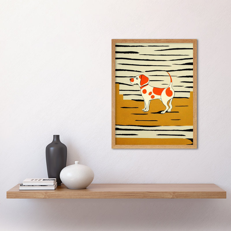 Beagle Dog illustration Springer Spaniel - No Frame Rectangle Print, 43cm H x 33cm W x 2cm D, Light Brown Framed Paper