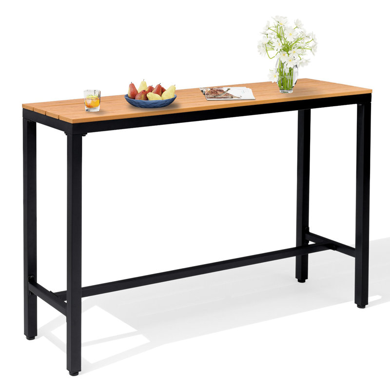 Arboleya Rectangular Metal Outdoor Bar Table with Leveling Knob, 37.09" H x 55.12" L x 15.63" W, Brown